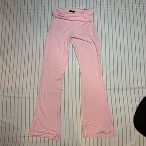 White Fox Pink Women's Yoga Flare Pants with Foldover Waist